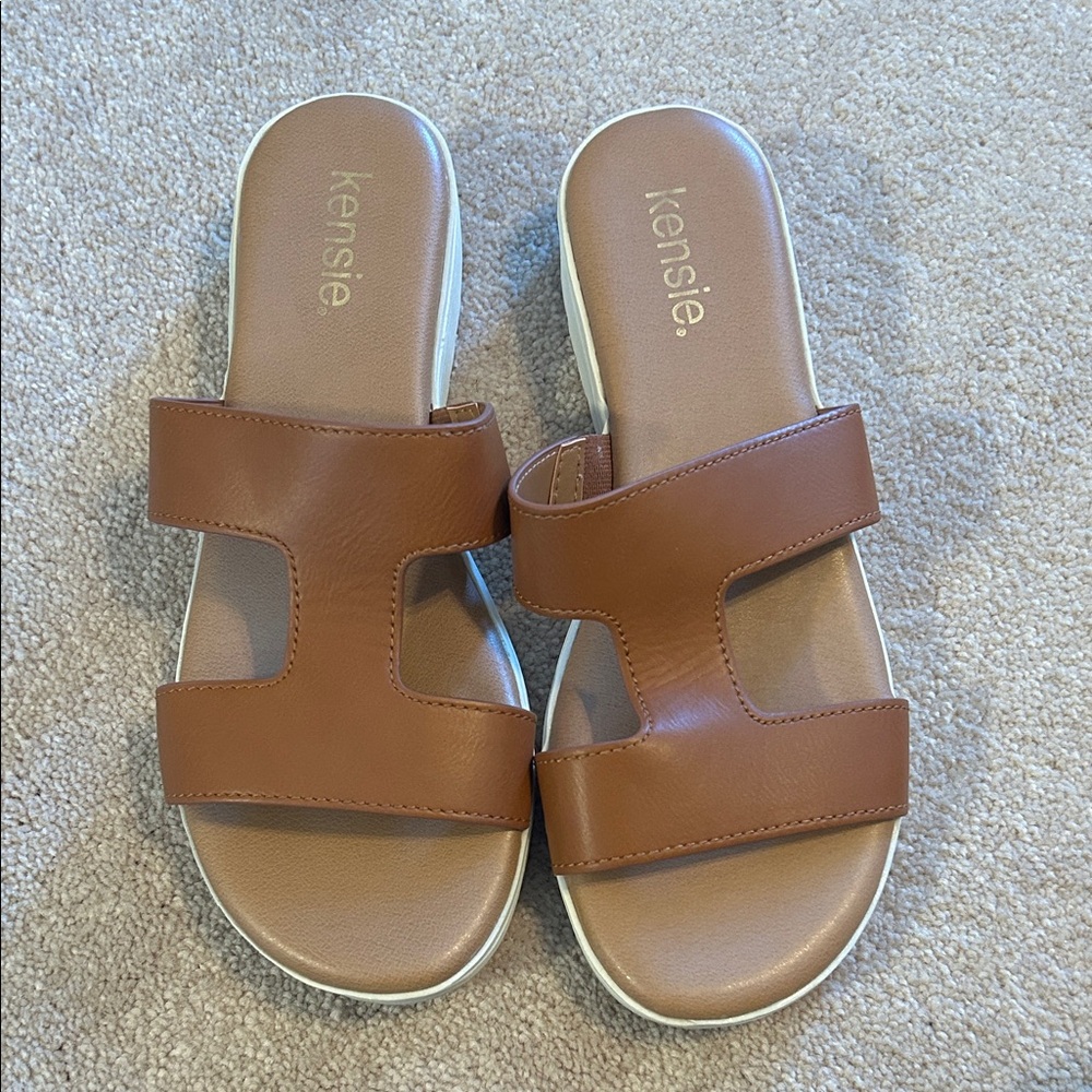 Kensie Brown Double Band Slide Sandals